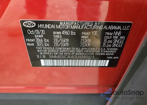 2020 Hyundai Santa Fe Limited z USA, uszkodzony, nr VIN 5NMS5CAA2LH287073